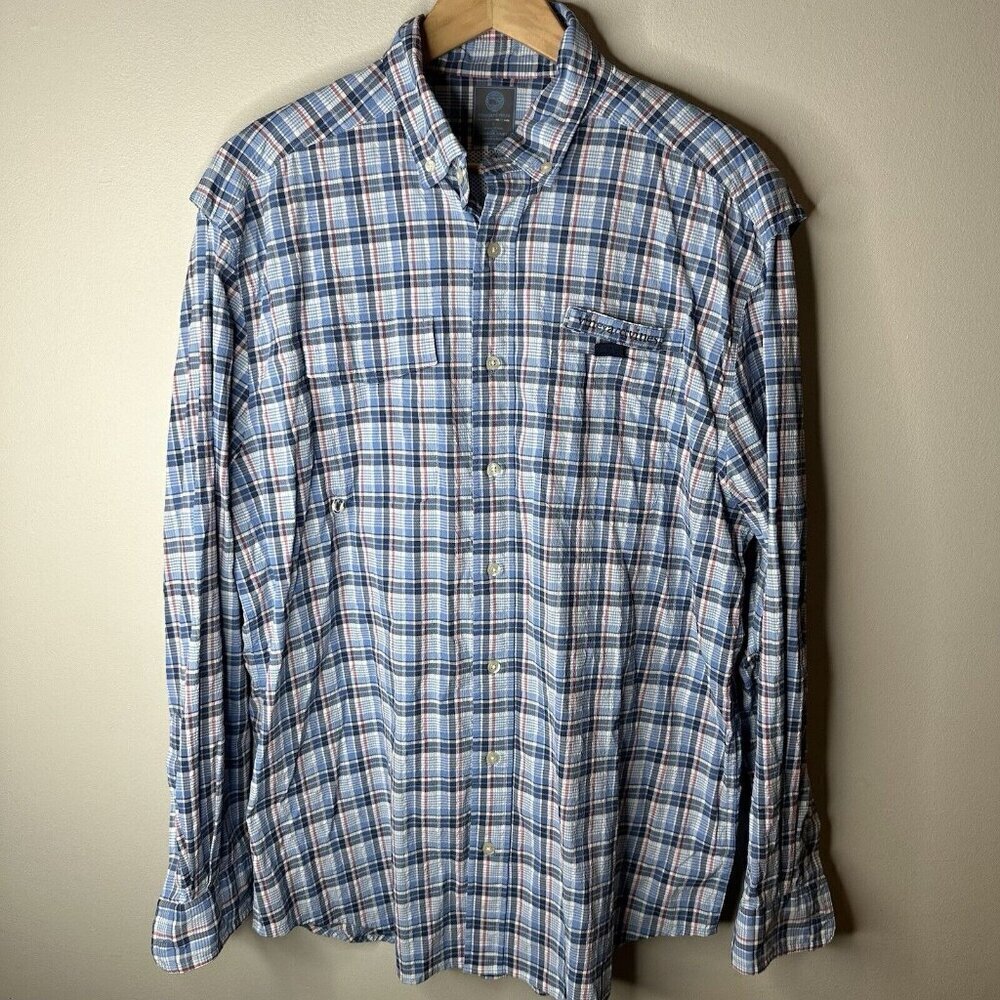 Vineyard Vines Harbor Shirt Mens L Blue Plaid Button Down Fishing Vented Outdoor - Picture 1 of 13